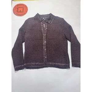 Carol Little Women's Size Small Crinkled Material Brown Button Down Collar